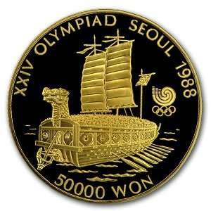  1986 1 oz Proof Gold South Korean 50,000 Won (Turtle Boat 
