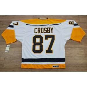 Penguins #87 Sidney Crosby Throwback White W/yellow Hockey Jersey NHL 