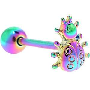    Rainbow Titanium Anodized 3 D Lady Bug Barbell Tongue Ring Jewelry