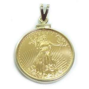  14kt gold coin edge pendant with 24kt $5 1/10 Eagle coin Jewelry