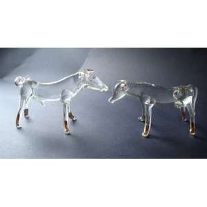  Blow Glass Bull and Cow Pair Figurines 2.5h 3.5w 
