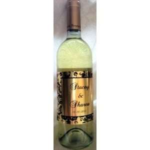  12 Gold Foil Damask Themed Champagne or Wine bottle labels 