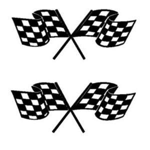   TWO CROSSED RACING FLAGS Vinyl Stickers/Decals 