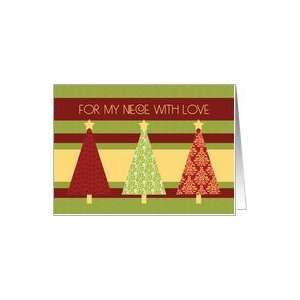  Christmas for Niece Card   Red and Green Pattern Trees 