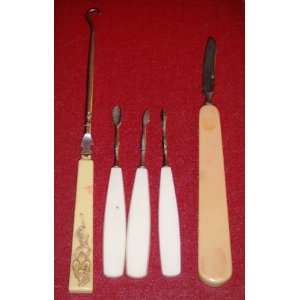  Vintage Rug Hooking Needles and Tools with Genuine Bone 