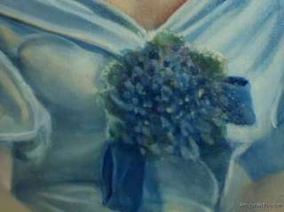 VINTAGE Portrait Woman Blue Hydrangea LISTED Artist Charles Warde 