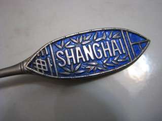 LATE 19THC SHANGHAI CHINA SILVER & BLUE ENAMEL SPOON  