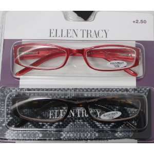  Ellen Tracy Readers Two Pack Rectangle Tortoise / Red Plastic 