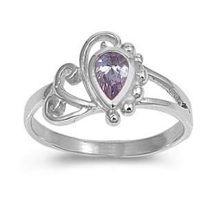  Silver Baby Ring with Lavender CZ   2mm Band Width   10mm Face 