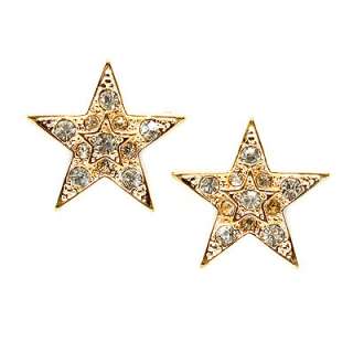 Twinkle Sparkle Crystal Double Star Stud Fashion Earrings Gold Tone 