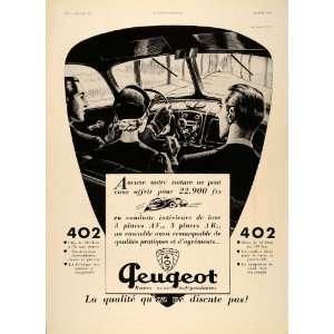  1936 French Ad Peugeot 402 Vintage Car Interior Dash 