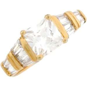   Gold Pretty Square CZ Engagement Ring with Side Baguettes Jewelry