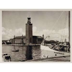  1930 Town Hall Lake Malar Malaren Boat Stockholm Sweden 
