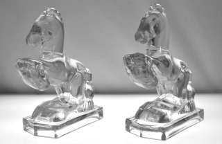 Set Pair of VTG LE Smith Rearing Horse Glass Book Ends  