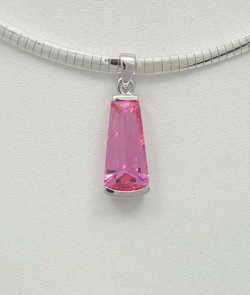 PINK CUBIC ZURCONIA IN SOLID STERLING SILVER PENDANT  