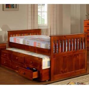   DARK OAK Solid Wood Captains Bed w/Trundle & Storage   HOUSTON ONLY
