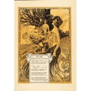 1909 Print Kauffman Maiden Women Field Tree Flowers   Original Color 