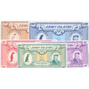   all different uncirculated JASON ISLANDS banknotes. 