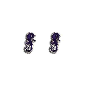   Tomas Sterling Silver Enamel Post Earrings   Purple Sea Horse Jewelry