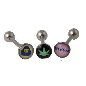  14g Barbell Tongue Ring with Logo Set of 3 Jewelry