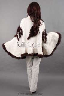 Rex Rabbit Fur Knitted Cape/Wrap with Fox Fur Trimmed  