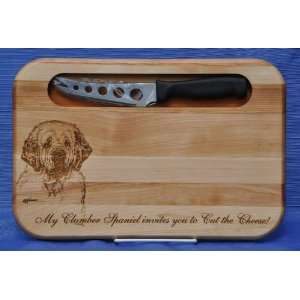  Clumber Spaniel Laser Engraved Dog Cheese Board with Knife 