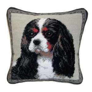 Tri Color Cavalier King Charles Spaniel Dog Needlepoint Throw Pillow 