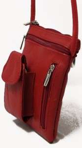 Sling Messenger Leather Travel Purse Red Cross Body Bag  