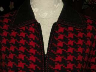 Pendleton Red Gray PM Houndstooth Zip Front Wool Cardigan Sweater 