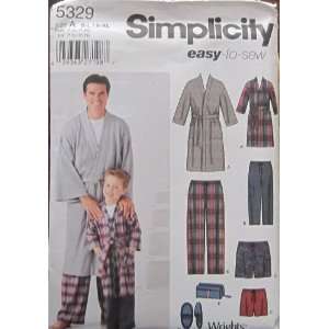 SIMPLICITY PATTERN 5329 BOYS AND MENS PANTS OR SHORTS,ROBE, SLIPPERS 