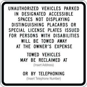   California Disabled Parking Tow Away Signs   24x24