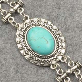 Nature Vintage Tibet Silver Chain Turquoise Genuine Bangle Bracelet 