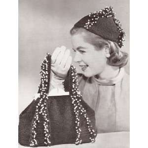 Vintage Crochet PATTERN to make   Beaded Beanie Hat Bag Purse 1950s 
