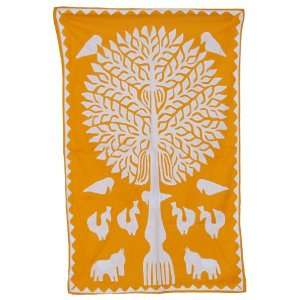 Fabulous Tree of Life Cotton Wall Hanging Tapestry with Graceful Patch 