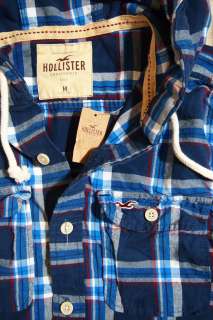 NWT HOLLISTER by Abercrombie SURFERS POINT Colorful Plaid Hooded Shirt 