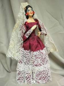 Spanish Tourist Doll with Beautiful Mantilla Head Dress and Matching 