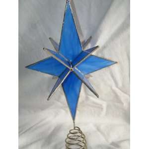   Blue Leaded Glass Stained Tree Topper Christmas xmas 