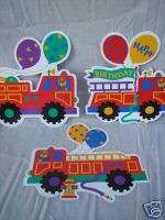   OF 12 (3 pc. sets) Fire Truck birthday party theme cutouts NEW  