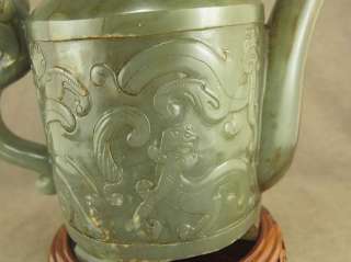 CARVED WITH DRAGON TOTEM IN CHINESE ANTIQUES JADE DRAGON HANDLE TEAPOT 