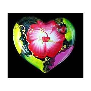 Bellissimo HH 2200 Hand Painted Hibiscus Design 4.5 Inch Heart Shaped 