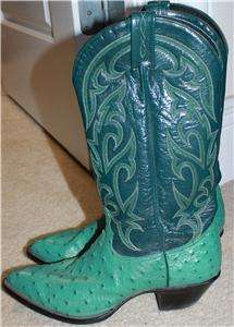 TONY LAMA OSTRICH TEAL BOOTS SIZE 7.5  