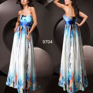   Printed Padded Empire Waist Chiffon Blues Prom Gown 09704 US Size 10
