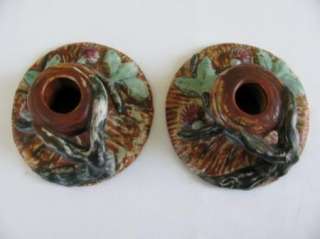   Figural Art Pottery Candlesticks Chamber Sticks Trunk Handle  