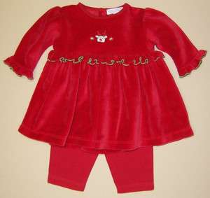 Baby Girl Kissy Dress Leggings Set Red Holiday Christmas Sz 3 6 Month 