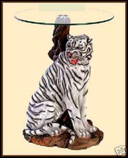 White Tiger Accent Table   A rare white tiger is captured in all his 