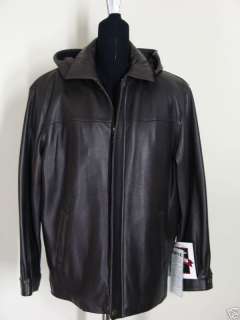 TIBOR SIZE S Brown MENS hooded LEATHER COAT 076783016996  