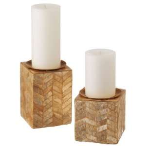   Golden Capiz Shell Tile Pillar Candle Holders 6.25