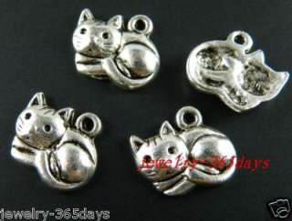 120pcs Tibetan Silver Nice Cat Charms Pendants 14x13mm  