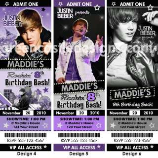 Justin Bieber Birthday Party Ticket Invitation Favor 4x6 express pics 