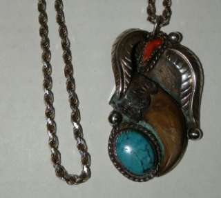   American Navajo Huge Faux Bear Claw Pendant & Solid 24 Chain 32.8 G